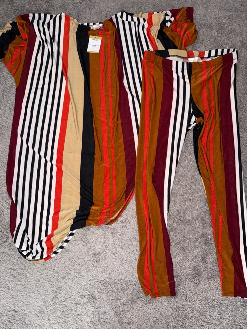 Striped Two-Piece Set in Burgundy, Rust & Black